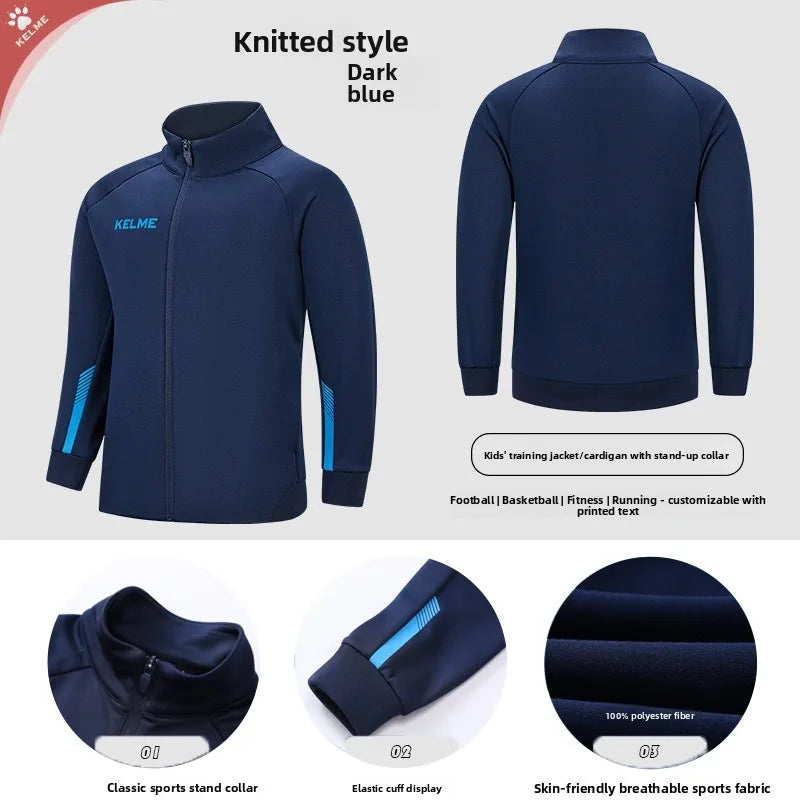 Kelme Children's Sports Jacket Autumn And Winter Knitted Jacket Outdoor Windproof Running Training Suit