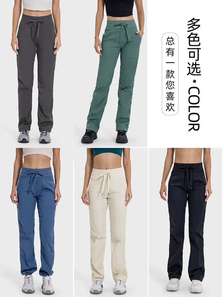Women Quick Drying Sports Pants Lightweight Breathable Running Fitness High Waisted Loose Wide Leg Casual Yoga Pants 2024 Autumn
