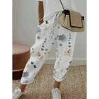Plus Size 1XL-5XL Women's Fashion Floral Print Straight Elastic Drawstring Pocket Pants Ladise Casual Versatile Pants