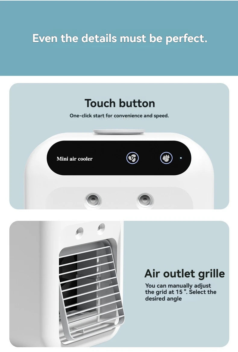 Kabelloser Klimaanlagen-Mini-Ventilator, tragbarer Luftkühler, 500 ml Eiswassersprühbefeuchter für den Heimgebrauch, Klimaanlagen-Nebelventilator, USB