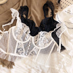 Heißer Verkauf Französisches sexy Dessous-Set für Damen, ultradünner transparenter BH und Höschen-Set, besticktes Spitzen-Form-Camisole-Unterwäsche-Set