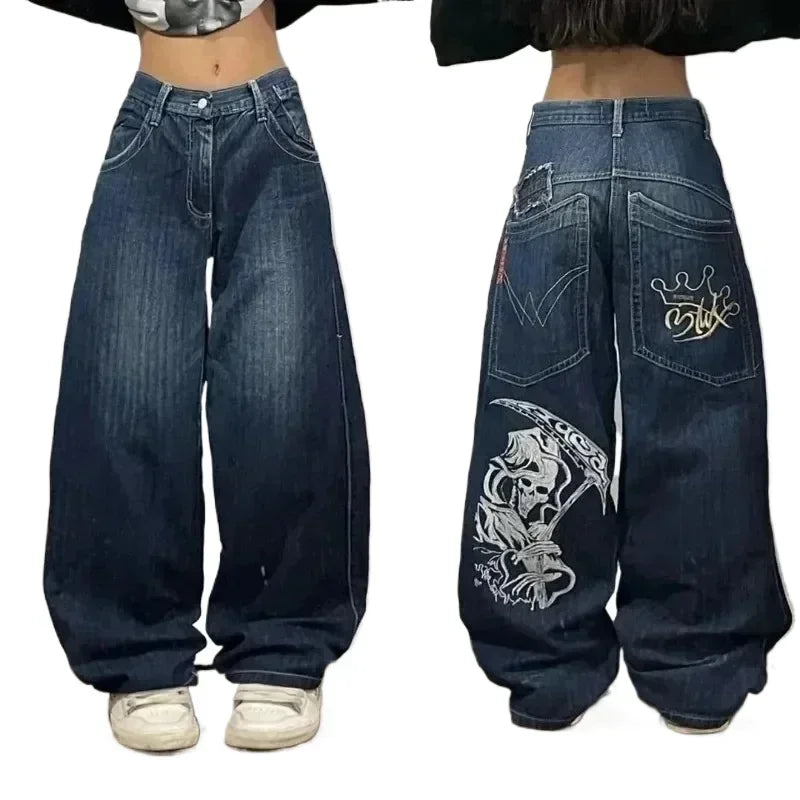 Amerikanische Y2K 2025 Neue weite Baggy Black Jeans Oversized Damen Street Casual Joker Denim-Hose Paar-Jeans Vintage Streetwear