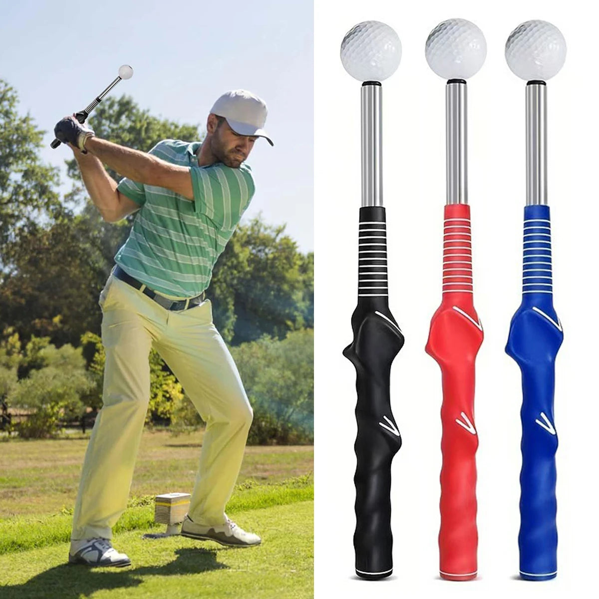 Einziehbarer Golfschwung-Trainingshelfer Rhythmus-Klick-Sound Golfgriff-Trainer-Aufsatz für das Indoor-Training Golfzubehör Hauptbild