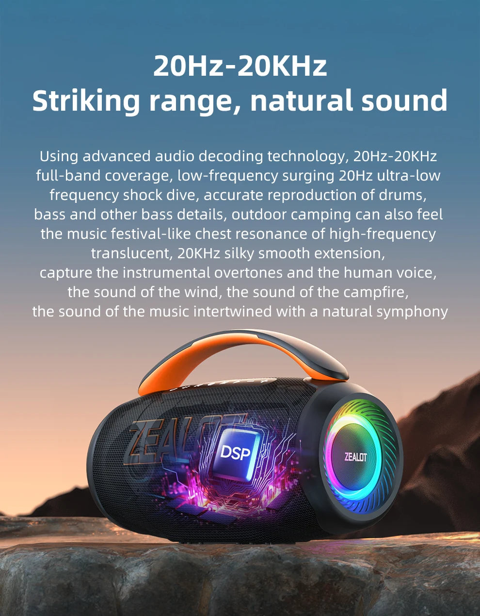 zealot-P12 Lautsprecher 60W Bluetooth-Lautsprecher Tragbarer Lautsprecher mit 10 Stunden Spielzeit, Tragegriff, für Camping, Party, TWS, AUX