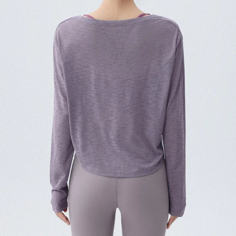DRUR Damen Langarm Yoga T-Shirts, lockere Passform Sport Fitness Crop Tops lässig leichtes dünnes Shirt für Fitnessstudio Straße Reisen
