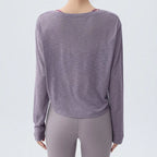DRUR Damen Langarm Yoga T-Shirts, lockere Passform Sport Fitness Crop Tops lässig leichtes dünnes Shirt für Fitnessstudio Straße Reisen