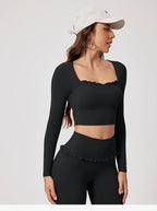 Neues Sommer 2-teiliges Damen-Fitnessstudio Yoga Damen-Outfit Outdoor Sport Schnelltrocknendes Langarmshirt-Set Damen Zweiteiler Sportbekleidung