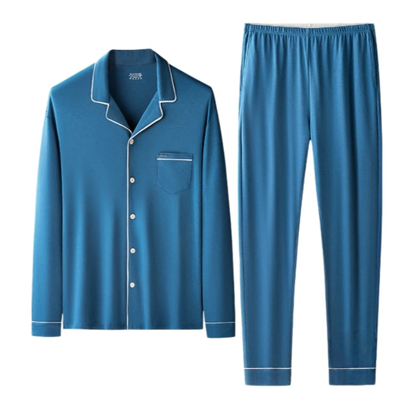 Herren Pyjama Set weiter Schnitt Weiche Lyocell-Baumwollmischung Schlafanzug Atmungsaktive Homewear Gemütlicher bequemer Pyjama