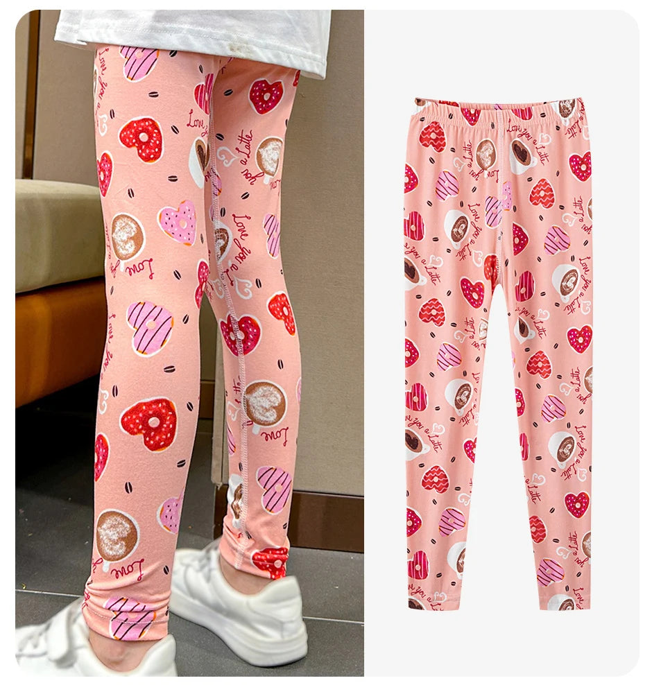 2/4 Stücke Kinder Mix-And-Match Leggings mit Liebes-Aufdruck, Mädchen, lässig, Joker, schmal, 9 Hosen, modische elastische Taille, Valentinstag-Hose