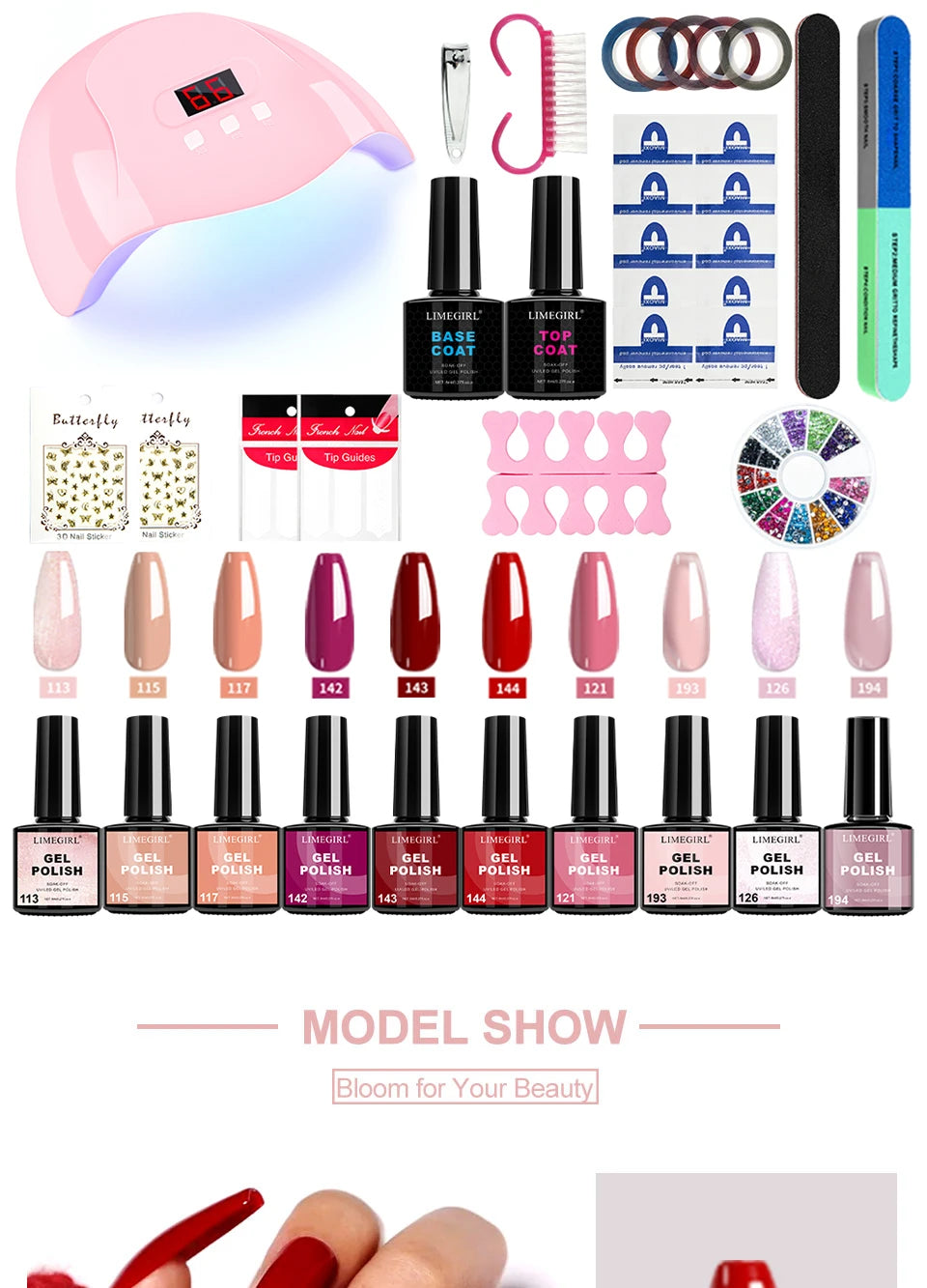 LIMEGIRL Gel-Nagellack-Kit UV Soak-off Gel Primer Polish Maniküre-Kit mit UV LED Lampe Trockner Semi-permanentes Gel-Nagellack-Kit
