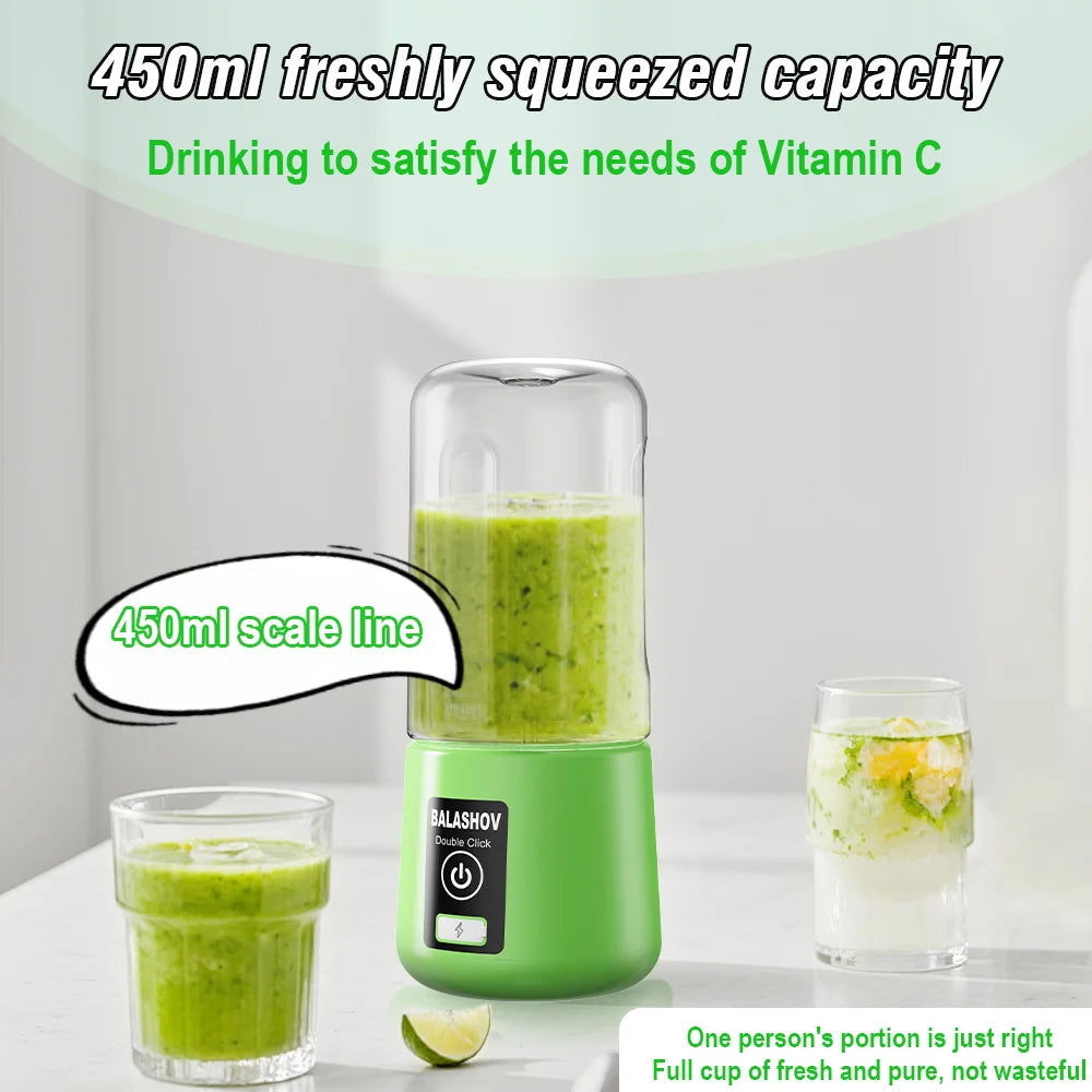 Tragbarer Entsafter Mixer 450ml USB Wiederaufladbarer Zitronen-Orangen-Frucht-Entsafter Becher Elektrische Saftmaschine Reiseentsafter