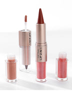 Schwarzer brauner, spitz zulaufender Lipliner-Konturenstift, doppelseitiger Spiegel, aufpolsternder Lippenglanz, kristallklarer Lipgloss, sexy roter Lippen-Tint-Make-up