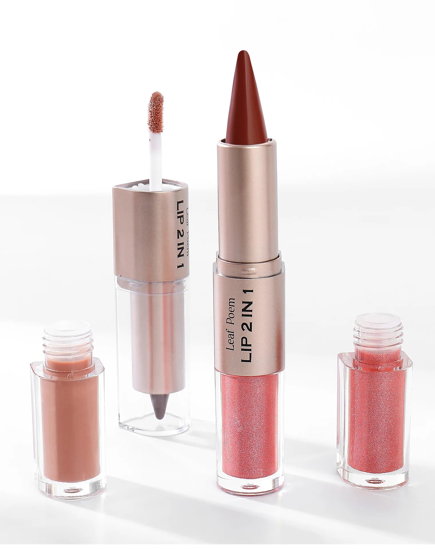 Schwarzer brauner, spitz zulaufender Lipliner-Konturenstift, doppelseitiger Spiegel, aufpolsternder Lippenglanz, kristallklarer Lipgloss, sexy roter Lippen-Tint-Make-up