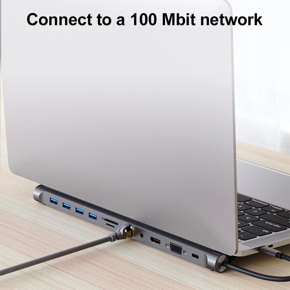 11-in-1 USB C Dockingstation mit 4K HDMI-kompatibel VGA Ethernet USB C Dock 100W PD SD/TF Audio Typ C Hub 1* USB 3.0 3*USB2.0