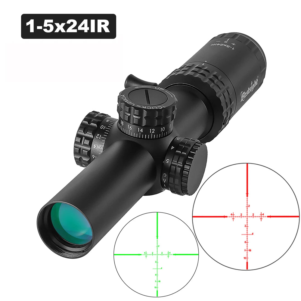 1-5x24 Taktisches Zielfernrohr, Rot und Grün beleuchtetes Absehen, Jagd-Zielfernrohre, Kompaktes Zielfernrohr