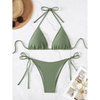 7 Farben Neckholder Brasilianischer Bikini Damen Bademode Weiblicher Badeanzug Zweiteiliges Bikini-Set Gepolsterter Badeanzug Damen V3536