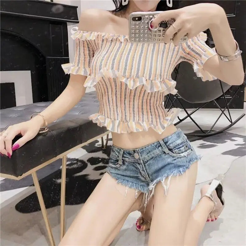 Damen Sommer Low Waist Denim Shorts Stretch Kurze Jeans Hot Pants Sexy Dreieckiges Design Po-Former Casual Streetwear DURIKIES