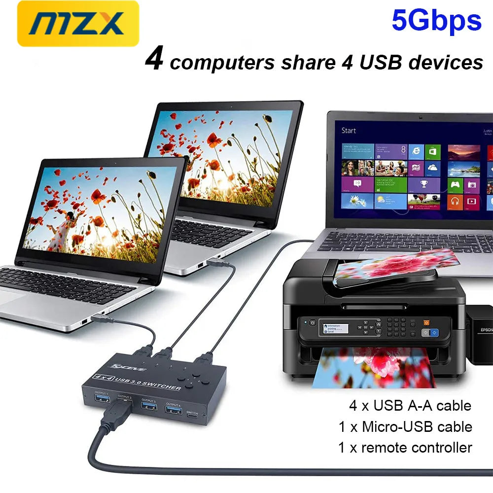 MZX 4x4 USB 3.0 Switch Wahlschalter KVM Switcher Hub 3 0 Kabel PC Laptop Computer USB-Geräte Tastatur Maus Drucker KVM-Switch teilen