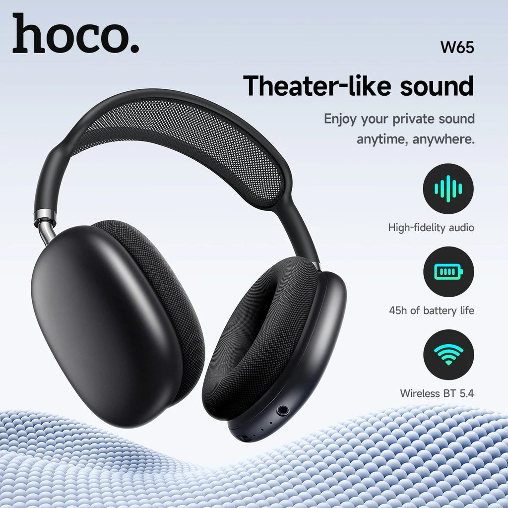 hoco Over-Ear Bluetooth 5.4 Kopfhörer Sport Kabellose Ohrhörer Headsets mit Mikrofon für Telefonate Stoff-Ohrpolster