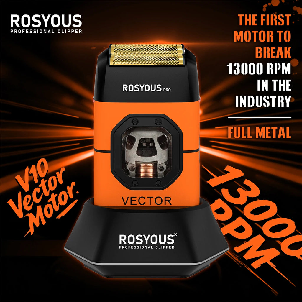 ROSYOUS RS-999 Elektrischer Herrenrasierer 13000 U/min Magnetischer Vektormotor Vollmetall mit Ladestation 2000mAh Friseursalon Bartschneidemaschine