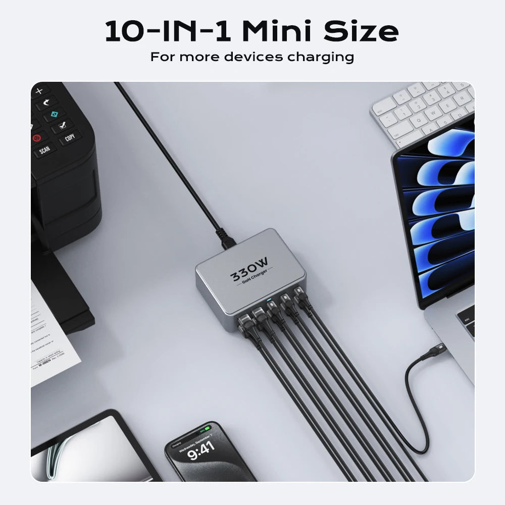 330W USB C GaN Ladegerät 100W PD3.0 PPS QC3.0 Multiport Schnellladestation für Laptop iPhone 15 16 Samsung Macbook Pro Tablet