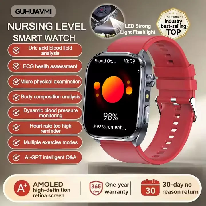 Neue Gesundheitsuhr Harnsäure Blutdruck Blutsauerstoff Körperanalyse Körperfett Smartwatch EKG+PPG Bluetooth Anruf Uhr Frauen Männer