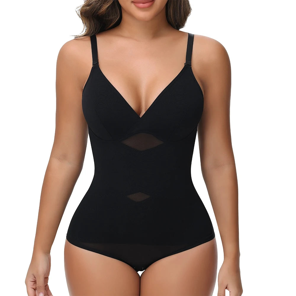 Cross Waist Tummy Control Body Shaping Bodysuit für Damen Ganzkörperkontrolle V-Ausschnitt Mesh Atmungsaktiver Slip Unterwäsche Po-Former