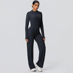 2-teiliges schnelltrocknendes Sport-Fitness-Bekleidung Yoga-Set Damen Yoga Reißverschluss Langarm High Waisted atmungsaktive weite Hose Set