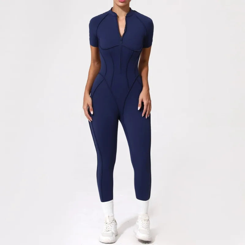 Damen-Trainingsanzug Fitness-Workout Sportkleidung Outfit Reißverschluss-Jumpsuit Yoga Fitness Overall Set Offene Rücken Bodysuits Anzug für Damen