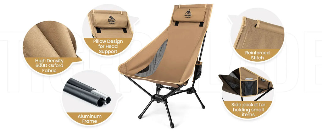 OneTigris Portable Tigerblade Campingstühle Klappstuhl Angelstuhl Für Trekking BBQ Partys Garten Strand Indoor-Einsatz