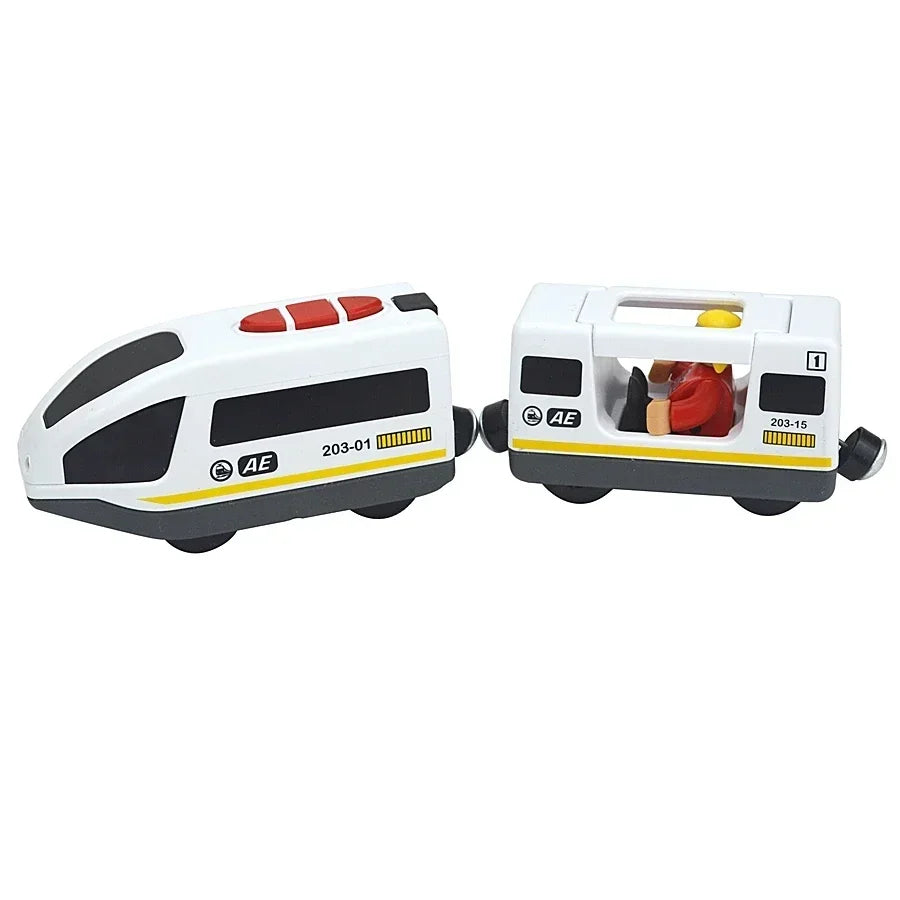 Holzzugspielzeug Zugstrecke Magnetischer Satz Elektrische Lokomotive Druckguss-Modellauto Passt auf alle Holzmarken Schienen für Kinder