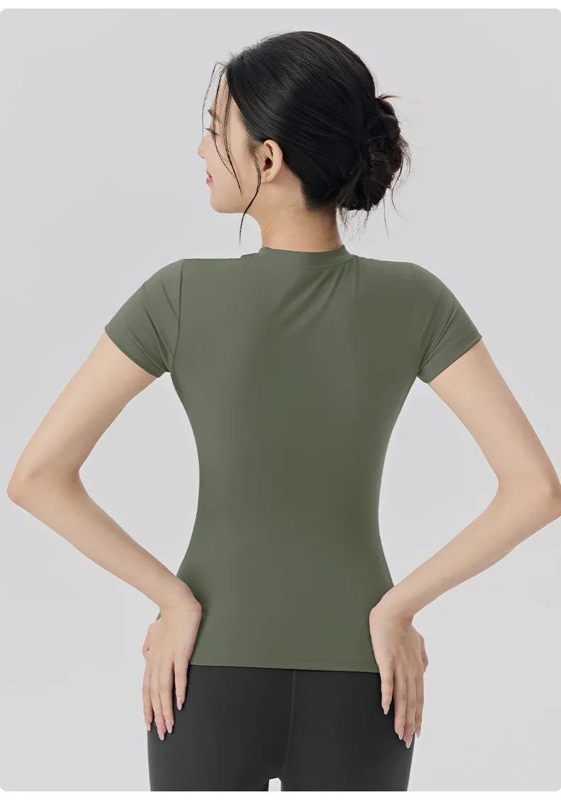 Frühlings- und Sommer-Yoga-Kleidung, kurzärmlig, nackt, eng anliegend, Fitness-Kleidung für Damen, Outdoor-Laufen, Training, Sport-T-Shirt
