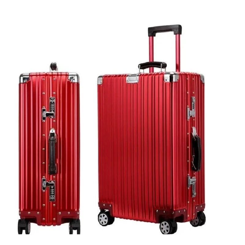 Hochwertiger Vintage-Koffer aus Aluminium-Magnesium-Legierung, 20/24/26/29 Zoll leichter Reise-Trolley mit Ledergriff
