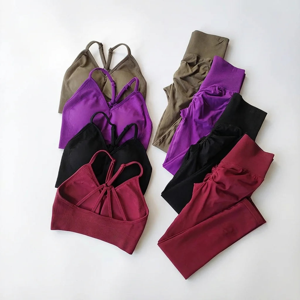 Nahtloser Yoga-Anzug für Damen, hohe Taille, Sport-BH, Leggings, Fitnessstudio-Set, Fitness-Anzug, Workout-Leggings-Set, Pilates-Sportbekleidungs-Outfit