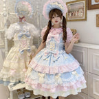 Japanisches Sommer-Kawaii-Lolita-Kleid Damen Party Vintage Süße Spitze Schleife Geburtstags-Kuchenkleider Harajuku Y2k Bandagenkleid