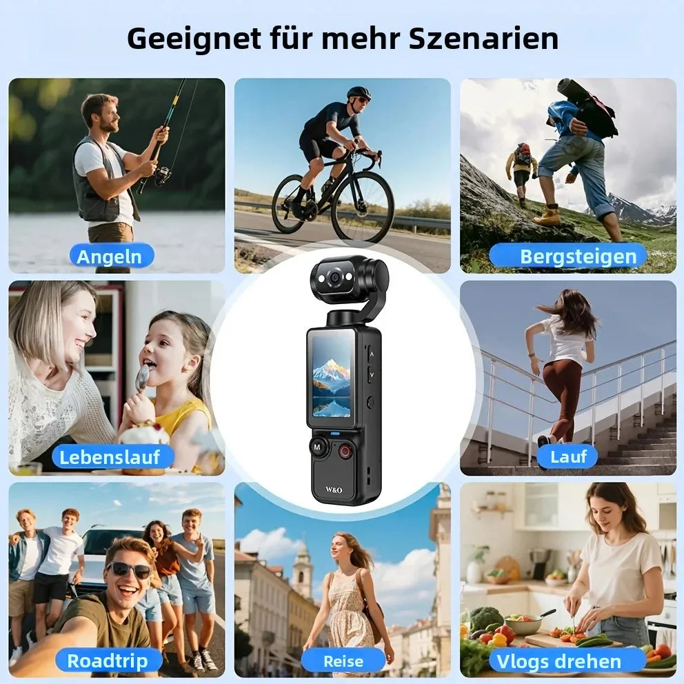 4K HD-Videokamera mit 1,9" CMOS, wiederaufladbar über USB, 180° drehbarer Action-Camcorder für Vlogging, Live-Streaming