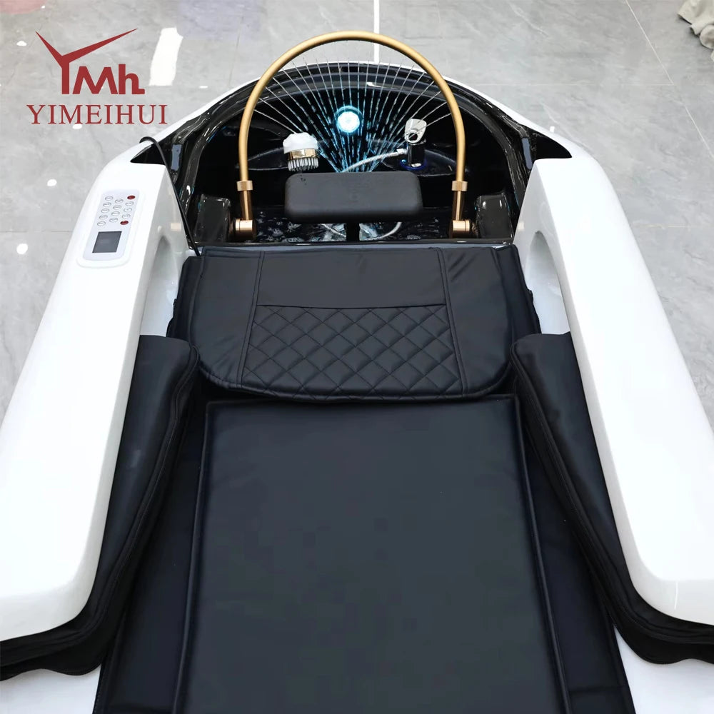 Salon Head Spa Kunstleder Kopftherapiebetten Automatische Massage Shampoobett Komfortables ergonomisches Design Hoher Dichte Schwam