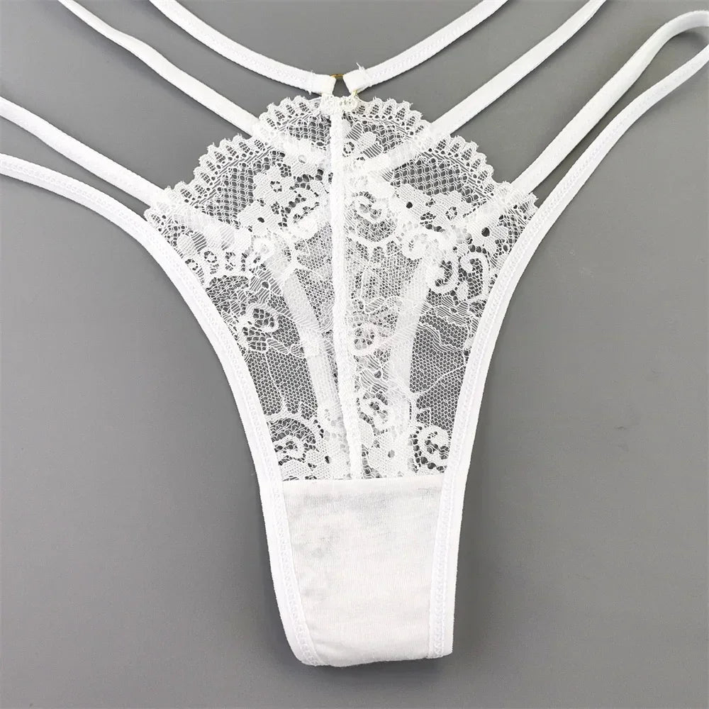 3 Stück Spitze Dünne Träger Tanga Frauen Tiefe Taille Sexy Perspektive Unterwäsche Damen Transparenter G-String Slip Plus Size T-Rücken