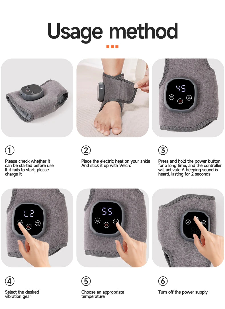 Elektrisches Wärme- und Vibrations-Knöchel-Handgelenk-Massagegerät, Heißkompressen-Therapie, Knöchelmassage, beheizte Bandage, Stützorthese, Fußschutz