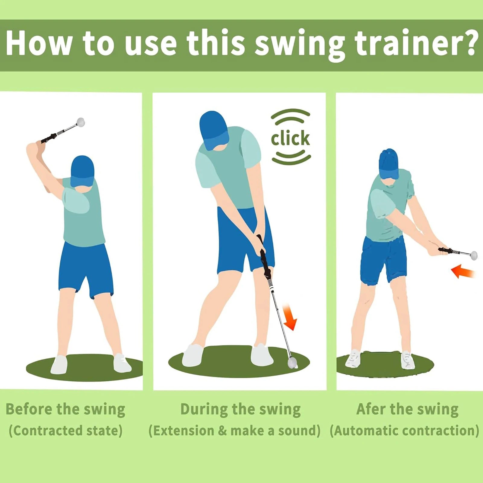 Einziehbarer Golfschwung-Trainingshelfer Rhythmus-Klick-Sound Golfgriff-Trainer-Aufsatz für das Indoor-Training Golfzubehör