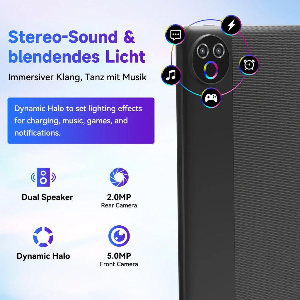 URAO Android 15 Tablet 10,1 Zoll 20GB RAM 64GB ROM 5-Kern Dual Kamera Tablets PC Set Tastatur/Hülle/Maus/Stylus/Kopfhörer