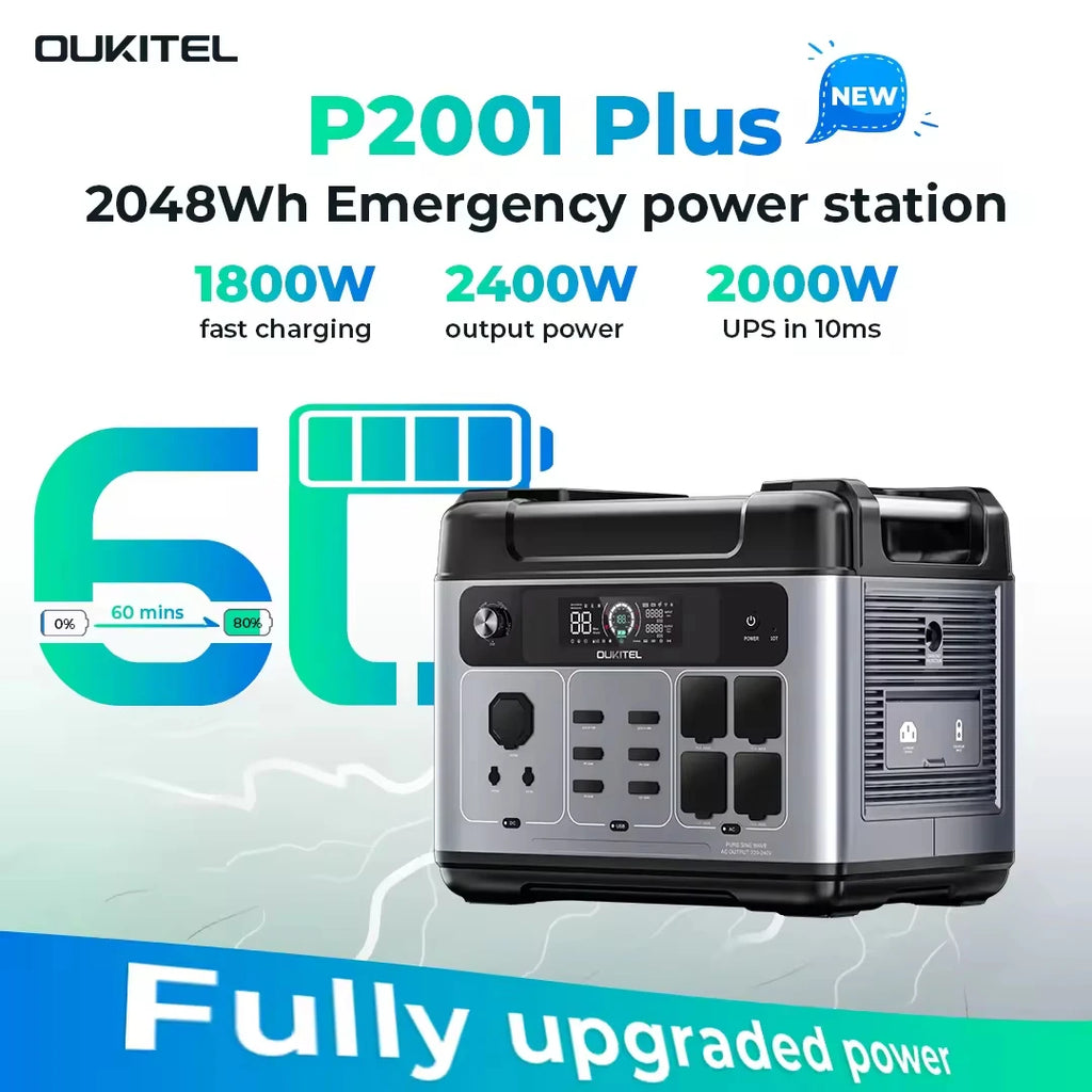 OUKITEL P2001E Plus Tragbare Powerstation 2400W Ausgangsleistung 2048Wh Kapazität LiFePO4 Familie Outdoor Camping Notstromversorgung