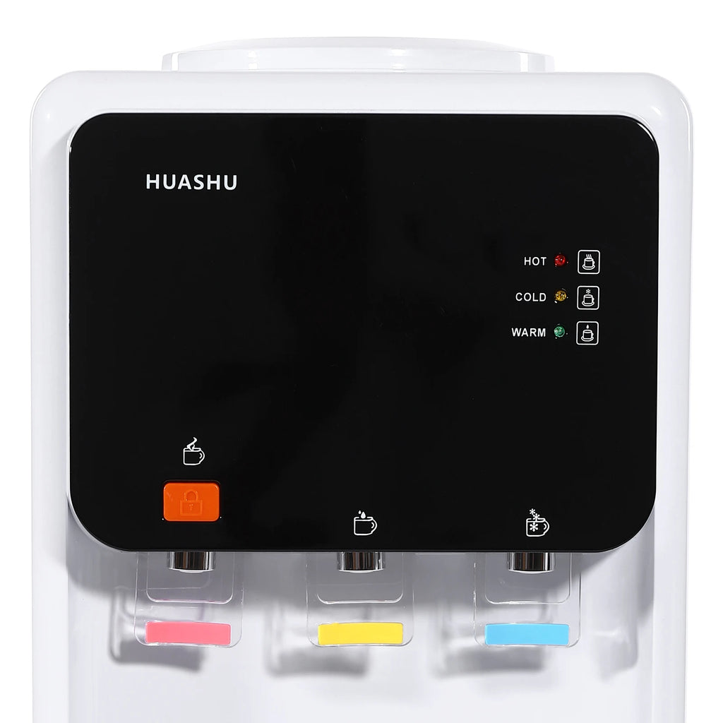 Moderner weißer elektrischer Wasserspender, 31*30*48cm, wassergekühlter Spender, 500W Desktop-Warm- und Kaltwasserspender