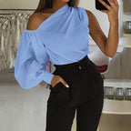 Sexy schulterfreie Damenhemden Sommer Laternenärmel Bluse Casual Loose Solid Tops Lady Elegante Blusen Femme Streetwear Hemd