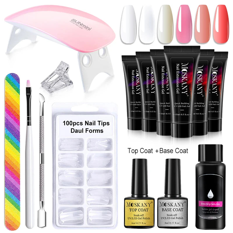 Poly Nail Gel Komplettset mit 6W LED-Lampe Nagelset für Anfänger Nagelspitzen Kunst 3D-Design Dekoration Verlängerung Maniküre Werkzeugset