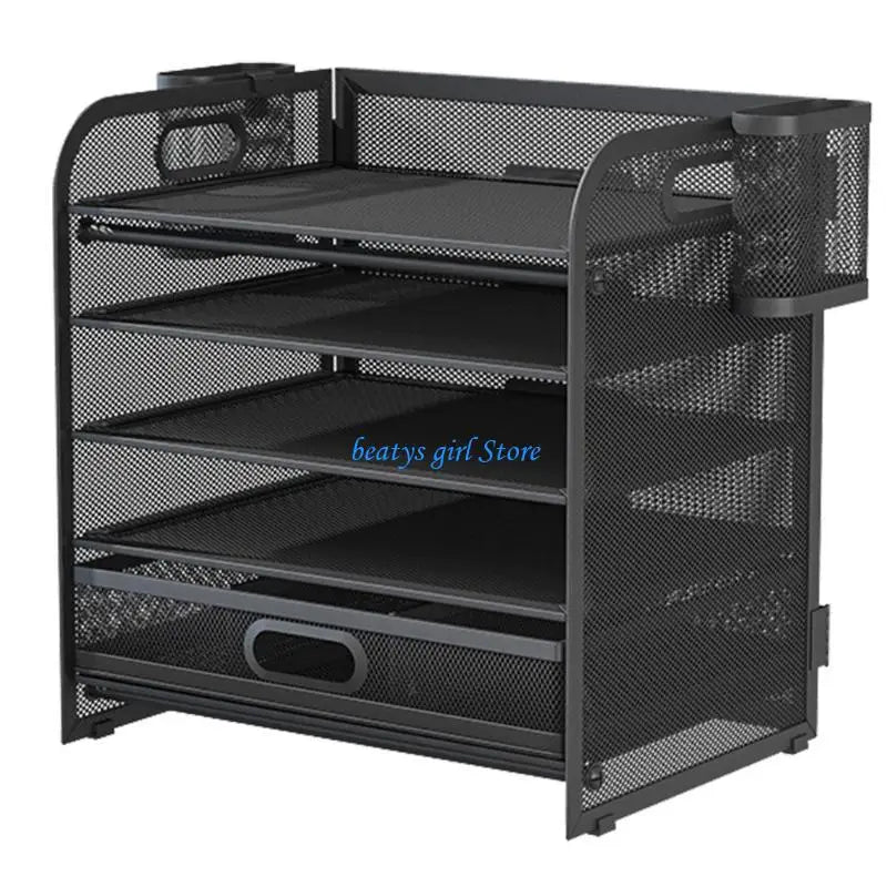 C7AB Multifunction File Letter Tray Organizers with Sliding Drawer and 2 Pen Holder, Space Saving Office Desk Organizers