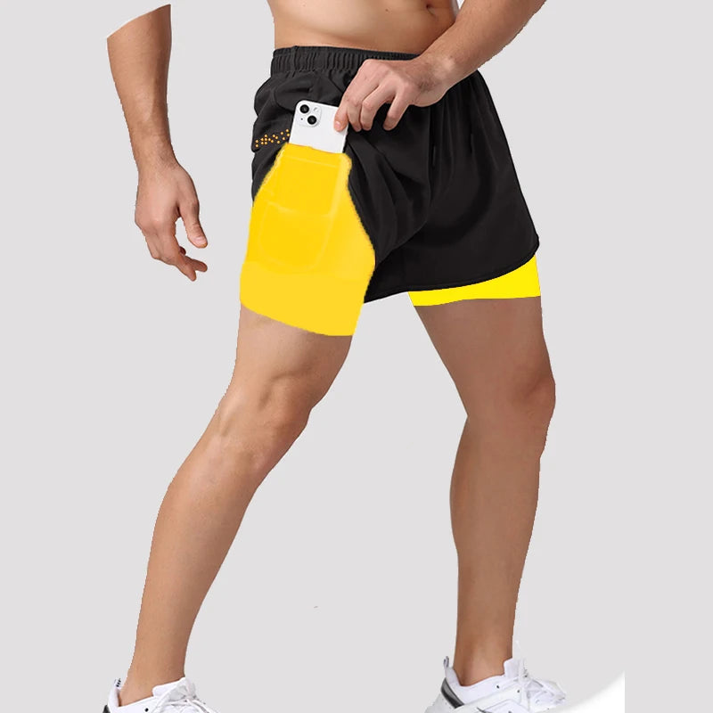 Neue Herren Laufshorts Gym Sportshorts 2 in 1 Schnelltrocknende Workout Trainings Gym Fitness Jogging Short Pants Sommer Herren Shorts