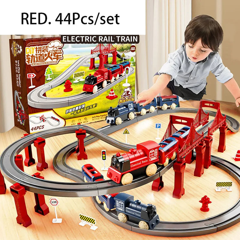 44 Teile/Set Elektrische Eisenbahn Schienensets Zusammenbau Schienenwagen Spielzeug Junge Pädagogisches Simulationsmodell Weihnachts-Geburtstagsgeschenk