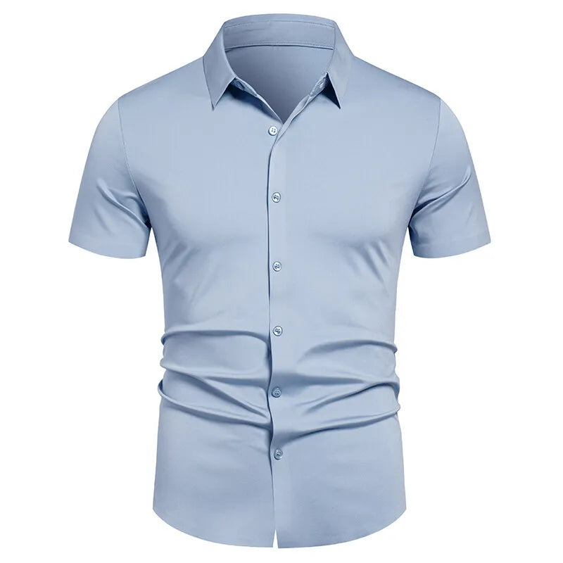 Herren Stretch Hemd Bügelfreie Hemden Regular Fit Kurzarm Stretch Business Casual Button-Down Hemden