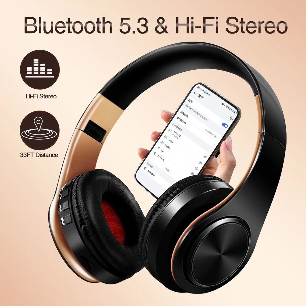 Herren Geschenk Gold Wireless Kopfhörer Bluetooth Kopfhörer Stereo Headset Spiel mit eingebautem Mikrofon, universell für Android und iOS